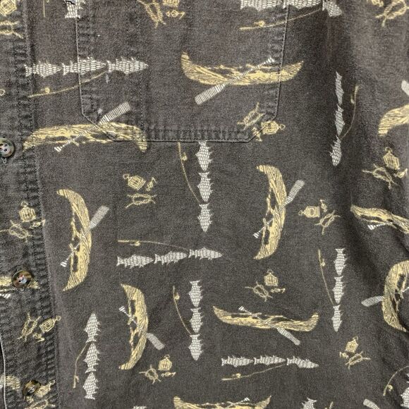 Woolrich Shirt Mens XL Brown Flannel Dark Wood Canoe All Over Print Outdoors - Picture 2 of 10